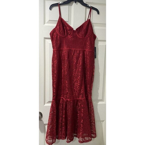 Lulus Lucy Wine Red MIDI Lace Bustier Dress Size L - Picture 4 of 13